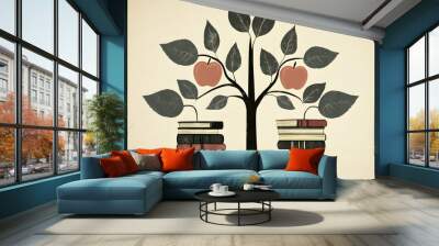 A tree with two branches growing books as fruit. Wall mural