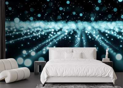 Abstract background of glowing blue particles. Wall mural