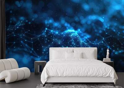 abstract background with glowing blue molecules Wall mural