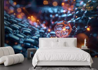 Abstract background with glowing geometric shapes and bokeh lights. Wall mural