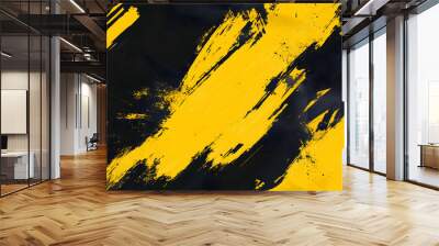 Abstract background with yellow and black brushstrokes. Wall mural