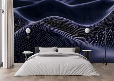 Abstract dark blue wavy background with dots and lines. Wall mural