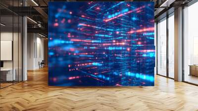 Abstract digital background with blue and red lights. Wall mural