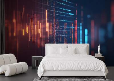 Abstract digital data concept with binary code and glowing lines. Wall mural