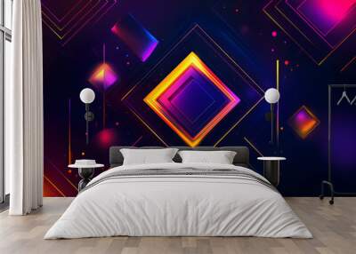 Abstract geometric background with vibrant neon colors and glowing lines. Wall mural