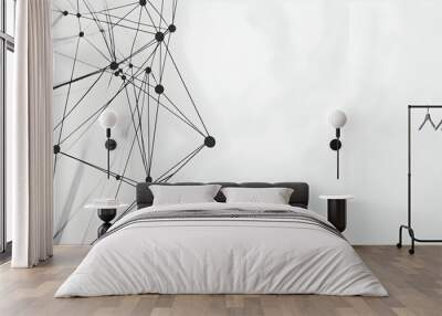 Abstract geometric black lines and dots on white background. Wall mural