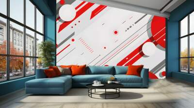 Abstract geometric pattern with red and gray shapes on white background. Wall mural