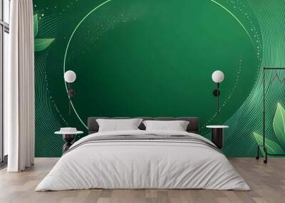 Abstract green background with leaves and a circle. Wall mural