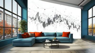 Abstract network background with connected dots and lines and bar chart data. Wall mural