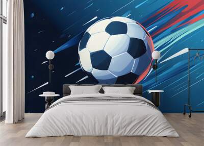 Abstract soccer ball design with blue and red background. Wall mural