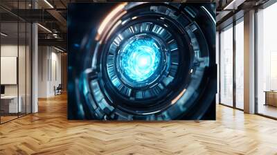 Futuristic technology background with blue light and circular design. Wall mural