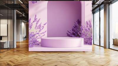 Minimalist lavender background with a round platform, perfect for product display. Wall mural