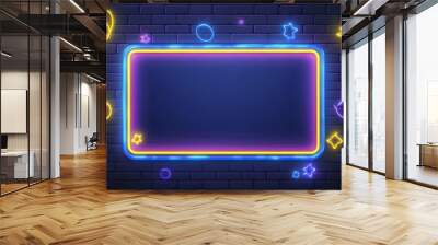 Neon light frame on brick wall background. Wall mural