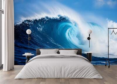 Powerful wave crashing in the ocean. Wall mural