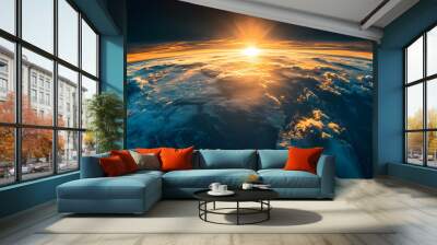 Stunning sunrise over planet earth with beautiful clouds. Wall mural