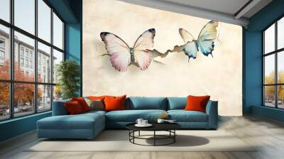 Two delicate butterflies on a textured vintage paper background. Wall mural