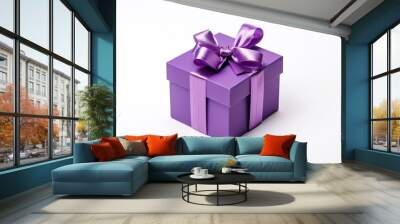 purple present box isolated on white Wall mural