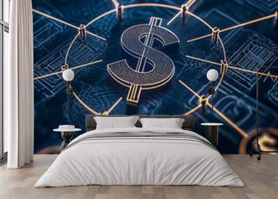  image of multiple revenue streams connecting to a central money icon Wall mural