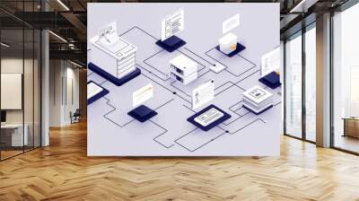 Automated Document Workflow Systems, Depict the efficiency of automated document workflow systems with an image showcasing automated processes such as document routing and approval.  Wall mural