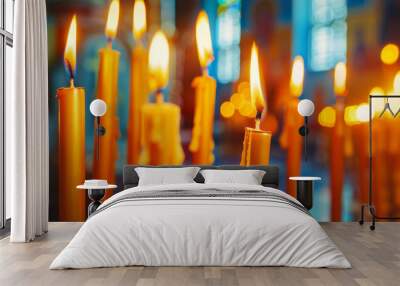 Background orange candles easter burn in orthodox temples. Wall mural