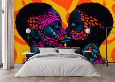 cyborg couple african print pattern Wall mural