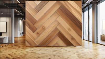 Photo of a light wood herringbone parquet floor texture. Wall mural