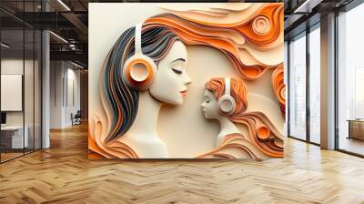 woman with headphones Wall mural