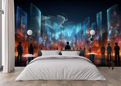 Metaverse digital cyber world technology, People playing augmented reality game, futuristic lifestyle Wall mural