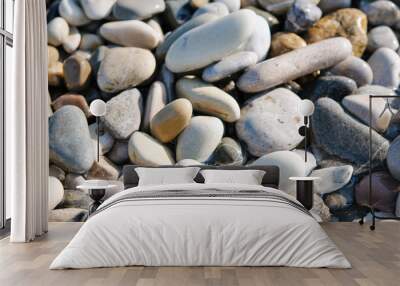 Sea gravel shore or beach at sunset Wall mural