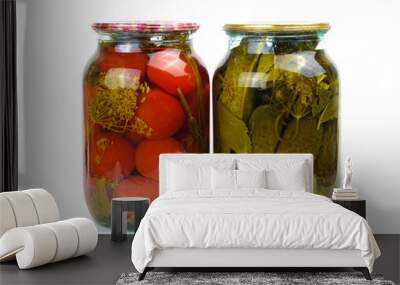 Two glass jars of colorful pickled vegetables Wall mural