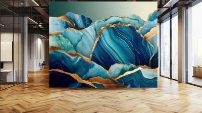 a close-up view of a cracked rock formation with a colorful pattern, set against a gradient background. Wall mural