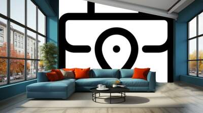 Briefcase with pin marker in outline icon. Workplace, portfolio, job, location, maps Wall mural