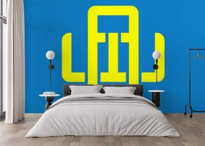 WA, AW, monogram logo overlapping, yellow color on a blue background Wall mural