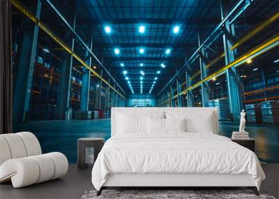 A warehouse with LED lighting, showcasing an industry building designed for distribution and retail operations Wall mural