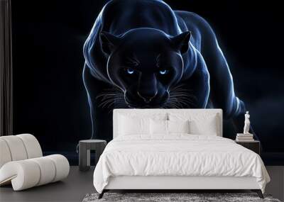 Black Panther Staring Intensely in the Dark, Powerful Presence Wall mural