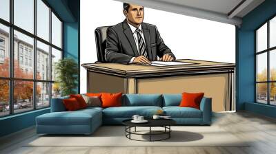 Businessman Sitting at Desk in Formal Suit Wall mural