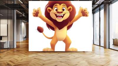 Cartoon lion with wide smile, paws raised, excited and playful Wall mural