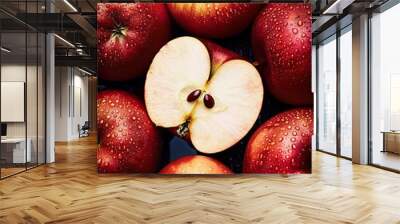 Close-up of fresh red apples with one perfectly sliced Wall mural