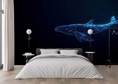 Digital Whale Composed of Glowing Blue Particles Wall mural