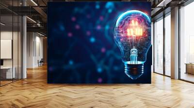 Glowing lightbulb with digital elements, innovation and technology concept Wall mural