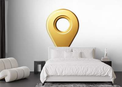 Gold location pin symbol isolated on white background Wall mural