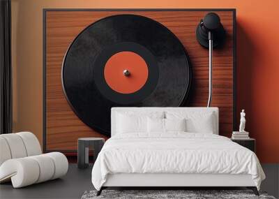 Retro Vinyl Record Player on Orange Background Wall mural