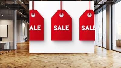 Three red sale tags on white background	 Wall mural