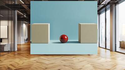 Two cardboard boxes and a red ball on a pastel background Wall mural