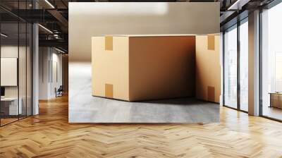 Two cardboard boxes in a sunlit wooden room Wall mural