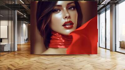 Woman in Red with Flowing Fabric	 Wall mural