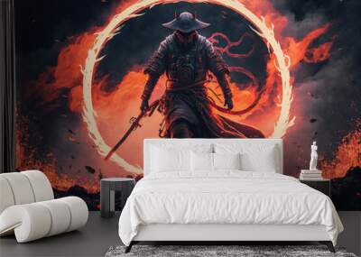 A samurai in a demonic red mask Wall mural