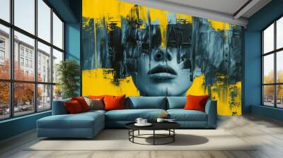 Abstract Yellow Elegance Brush Portrait  Wall mural