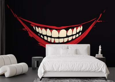 Sinister red smile on dark, eerie backdrop.
 Wall mural