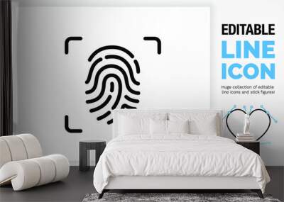 Editable line icon of a finger print. Customise the stroke weight to fit your design!  Wall mural